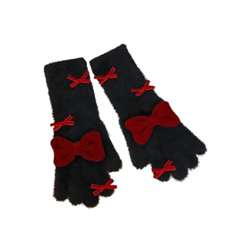 Stylish Warm Bowknot Gloves For Office Women Warm Comfortable Cold Weather Full Finger Gloves Screen Touch Hand Warmer