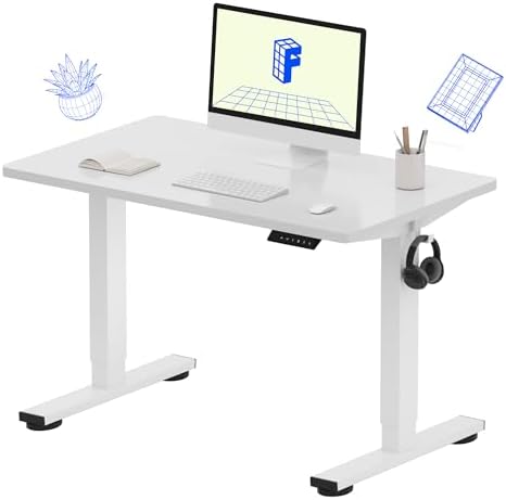 FLEXISPOT EN1 One-Piece Standing Desk 40"x24" White - Home Office Use, Height Adjustable with 4 Memory Presets, Supports Multiple Monitors, White Frame + White Top