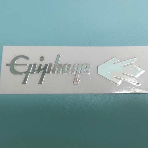 Suitable for Epiphone Guitar Head Logo - Metal Tags, DIY Electric Guitar Logo Stickers, UV Stickers, Tear Off Film (Silver)