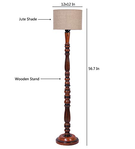 Image of AMDHOME Jute Modern Floor Lamp with Wooden Base - Height 56 Inches | Modern & Fashionable Standing Lamp for Living Room, Bedroom & Office | Stylish Home Decor Lighting in Elegant Beige Shade