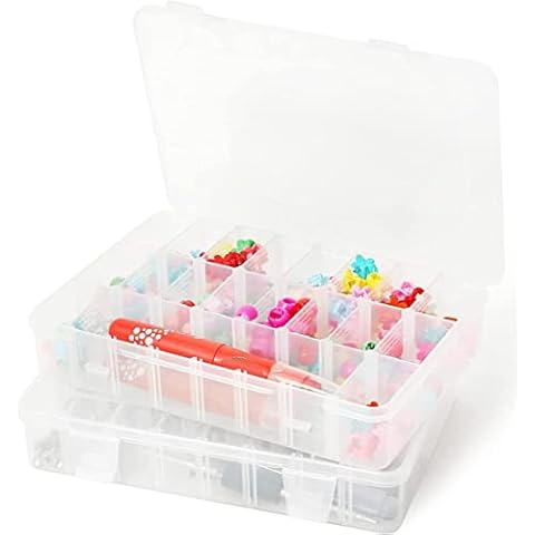 Laifu 2Pack 24 Grids Clear Plastic Jewelry Box Organizer Storage Container with Removable Dividers for Jewelry Beads Earring Container Tool Fishing Hook Small Accessories Cover