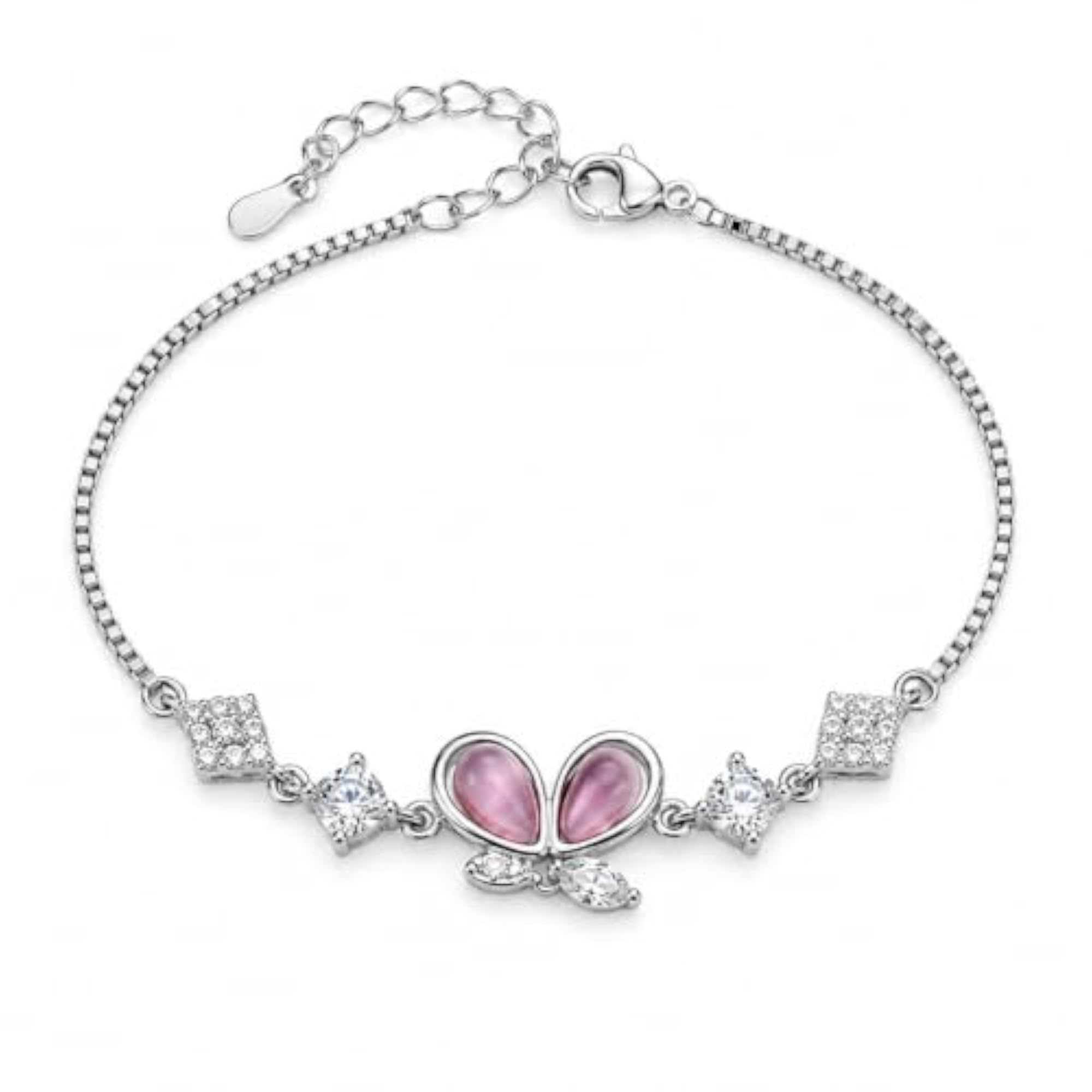 Women's 925 Sterling Silver Butterfly Bracelet, Adjustable Box Chain