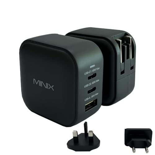 MINIX Cargador Neo P1 con 3 Puertos USB 2 x USB C 3.0 (máximo 65 W) 1 x USB A Quick Charge 3.0 (máximo 36 W)