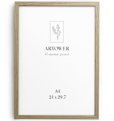 artower® Cadre Photo Bois Сhêne A4 | Cadre avec Verre Acrylique Transparent DIN A4 21 x 30 cm | Grand Tableau 21 x 29,7cm | Mural Salon, Chambre,...