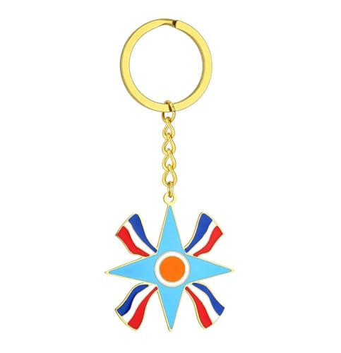 SAKVILSEC Stainless Steel Ashur Symbol Pendant Keychain Assyrian Flag Inspired Jewelry for Men Women Cultural Gift Key Ring (Gold Color)