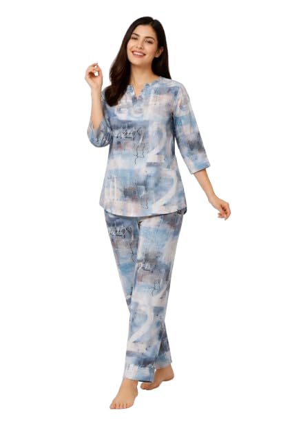 Image of Duchess Women's Viscose Cotton Rayon Printed Night Suit Top and Pajama Set