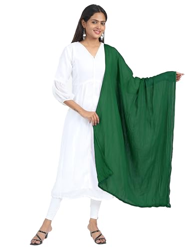 Image of Miraan Solid Pure Cotton Dupatta with Pom Pom Border, 2.25 meters length (DUPCOTTON)