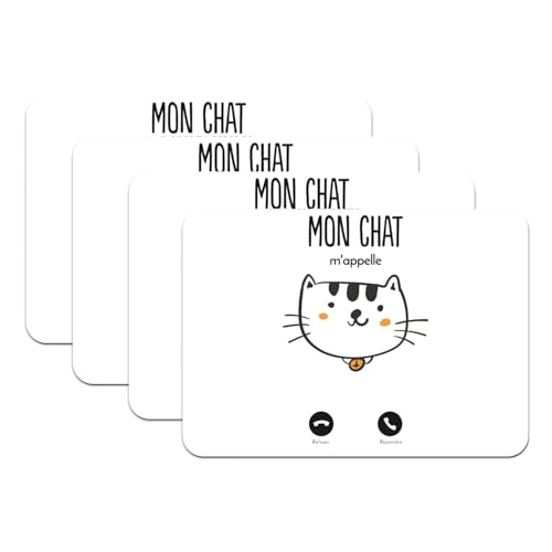 Sets de table caoutchouc blanc chat mignon lot de 4 grands tapis de table antidérapants