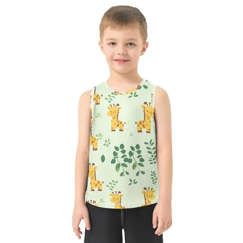 Bolaz Boys Athletic Quick Dry Tank Top Sleeveless Workout T Shirts Age 11-15,Cartoon Giraffe Pattern2