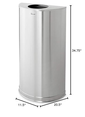 Image of Rubbermaid Commercial Products Half Rounds Steel Trash Can, Open Top, 12 GAL, Stainless Steel, Indoor for Hotel Lobbies /Washrooms /Front of House Hospitality Areas