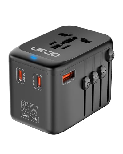 Image of Universal Travel Adapter GaN 65W Fast Charger, 3 USB-C (Each 65W) & 1 USB-A (PD 45W), 2500W AC Outlet, International Power Adapter for Europe, UK, US, Australia, Worldwide Travel Plug Adapter