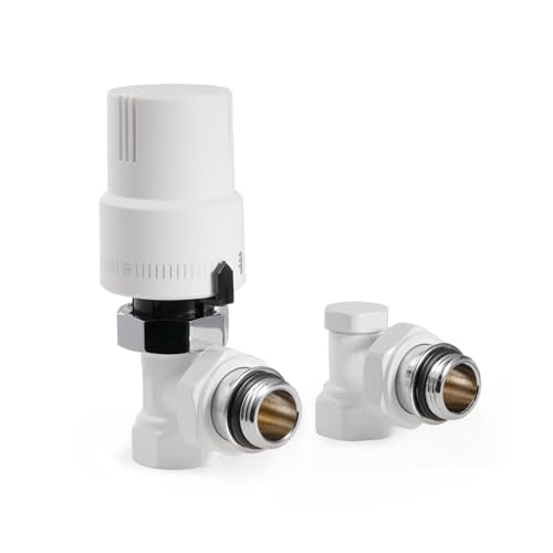 VANCOCO G1/2 Thermostatventil + Rücklaufventil Komplett-Set mit Dichtringanschluss für Heizkörper, Eckform, Heizkörperventil, Heizungsventil, Vollweiß, Flüssigfühler, Frostschutzstellung, mit Schloss VANCOCO G1/2 Thermostatventil + Rücklaufventil Komplett-Set mit Dichtringanschluss für Heizkörper, Eckform, Heizkörperventil, Heizungsventil, Vollweiß, Flüssigfühler, Frostschutzstellung, mit Schloss