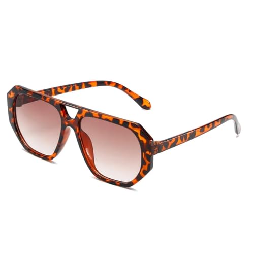 Lunettes de soleil pour femmes et hommes double pont UV400 monture large léopard
