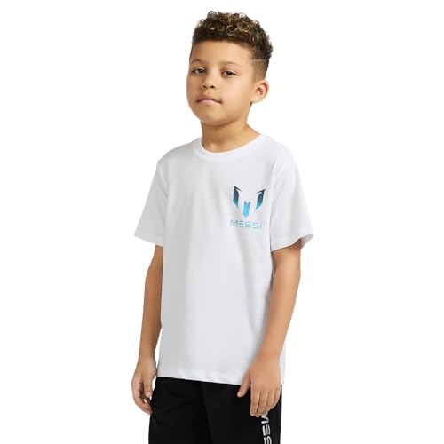 Image of Messi Boys' Lifestyle Short Sleeve T-Shirt, Slim-fit Graphic Tee, Cotton Blend Fabric