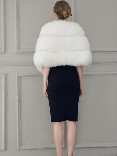 UMREN Women's Luxury Party Faux Fox Fur Long Shawl Cloak Cape for Winter4