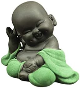 HEALLILY Ceramic Buddha Statue Laughing Maitreya Buddha Ornament Tea Sculpture Little Monk Decor Tea Set Accessories (Style Honest Smile, Light Green)