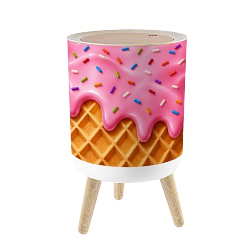 Caneca redonda pequeña con tapa y patas de madera