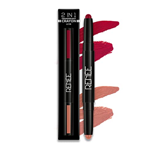 Image of RENEE 2 In 1 Transfer Not Crayon LC 01, 4gm| Long Lasting & Smudge Proof Formula| Matte Lip Color with 1 Light & Dark Shades| Enriched with Shea Butter
