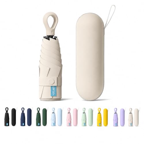 Image of Mini Umbrella with Case for Men & Women (Manual Open) Compact Travelling Pocket Umbrella, Polyester & UV Protect Fabric for Summer /Anti-Slip Handle- Use in Rain & Summer