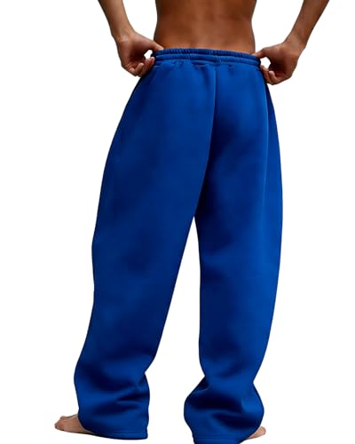 Image of Men's Baggy Sweatpants Wide Leg Fleece Lounge Joggers with Deep Pockets | Soft 65% poly 35% cotton stretch blend, outer drawstring, open bottom, relaxed fit for gym, travel, errands and daily wear