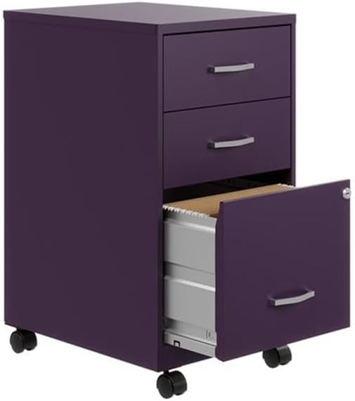 Space Solutions 18" D 3 Drawer Mobile Metal Organizer Cabinet Midnight Purple