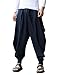 COOFANDY Men's Linen Baggy Harem Pant Cotton Fashion Hip Pop Hippy Trouser Navy Blue, XX-Large