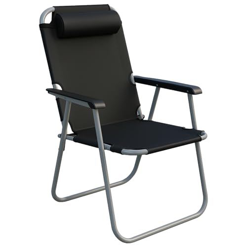 Image of Pivalo Camping Chair with Adjustable Pillow and Arm Rest Portable & Lightweight Foldable Garden Fishing Chairs for Travelling Outdoor Beach Hiking (Large,Black)