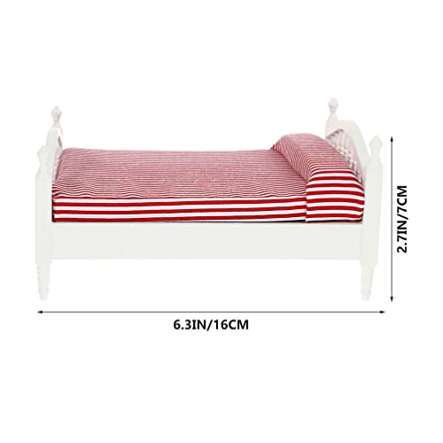 STOBOK 1: 12 Puppenhaus Möbel Bett Miniature Puppenhaus Bett Puppenhaus Doppelbett mit Matratze Und Holznachttisch für Puppenhaus Dekoration – Bild 3