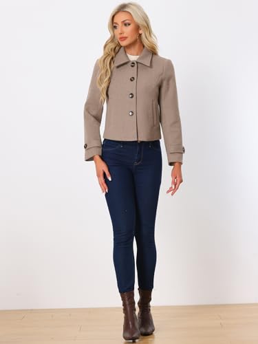 Allegra K Women's Turn Down Collar Long Sleeve Single Breasted Outwear Winter Pea Coat3