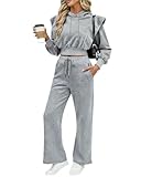 CHICME Womens 2 Piece Outfits Cropped Long Sleeve Hoodie and Wide Leg Sweatpants Set Fall Fashion Sweatsuit Tracksuit-ga-L