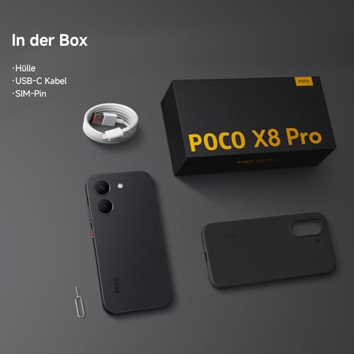 XIAOMI Poco X8 Pro 8+256GB, Unlocked, Dimensity 8500-Ultra, 6500mAh, 50MP Sony IMX882 OIS, AMOLED, Schwarz, 3J Garantie