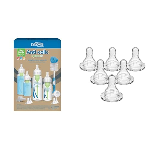 Image of Dr. Brown's Natural Flow Anti-Colic Options+ Narrow Glass Baby Bottle Starter Set & Preemie Bottle with Silicone Nipple