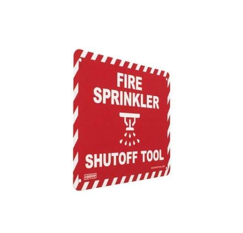 Miniatura 2 de Señal para herramienta de apagado de rociadores contra incendios, visual llamativo con palabras grandes y blancas contra fondo rojo, hecho de