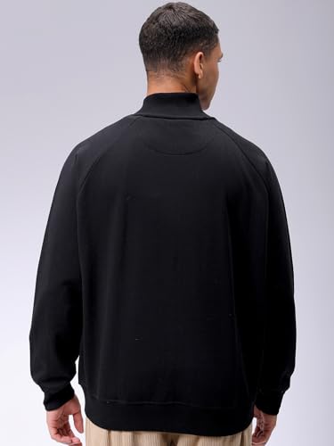 Image of The Indian Garage Co Men Relaxed Fit Solid High Neck Front Open High Neck Sweatshirt