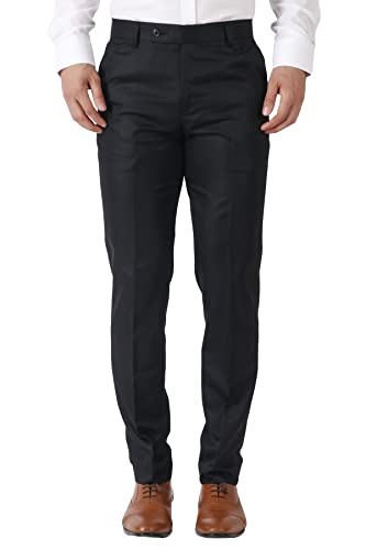 Image of MALENO Men's Slub Effect Solid Trouser | Classic Slim Fit Formal Trousers for Men | Slim Fit Trousers for Men
