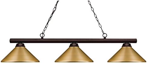 155-3BRZ-MSG Bronze Sharp Shooter 3 Light 48" Wide Billiard Multi Light Pendant with Satin Gold Metal Shade