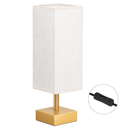 Image of aooshine Gold Small Table Lamp - Bedside Lamp for Bedroom, Minimalist Nightstand Lamp with Square Fabric Shade, Desk Lamp for Kids Room Dorm | Inline Rocker Switch, Corded Electric, Bulb Not Included, 12.8 inch Mini Table Lamp for Nightstand, Desk, Dorm, Office