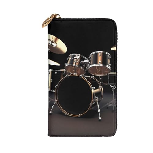Cool Drum Set Wallet for Men Women Long Purse Leather Clutch Large Business Handbag Travel Phone Holder Credit Card Holder Money Case with Zipper Leather Wallets Gift2