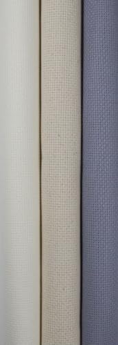 Image of KCS 3 pc of 15 inch x 18 inch(38cmx45cm) 14 Count Cross Stitch Cotton Aida Cloth Needlework Rolled Fabric Box,14CT,Antique White+Oatmeal+Light Steel Grey