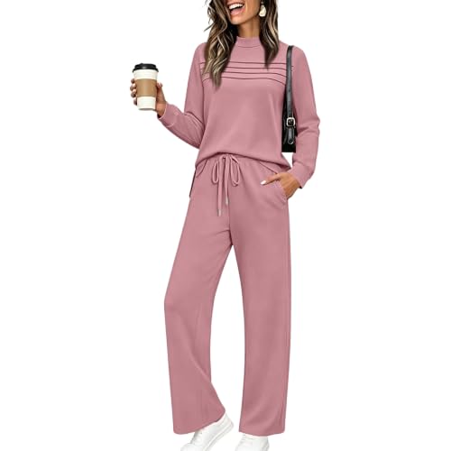 ASUIU - Women's 2 Piece Fall Set: Baggy Pullover Long Sleeve Sweatshirt with Pockets & Wide Leg Palazzo Sweatpants - Best Deal on Amazon