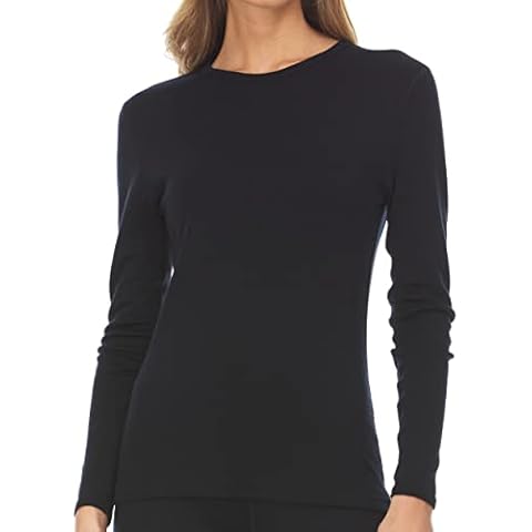 Women's Midweight 100% Merino Wool Base Layer - Crew Long Sleeve Shirt - Active Wear Undershirt - Anti Odor - No Itch Renewable Fabric - Black - X-Large Cover
