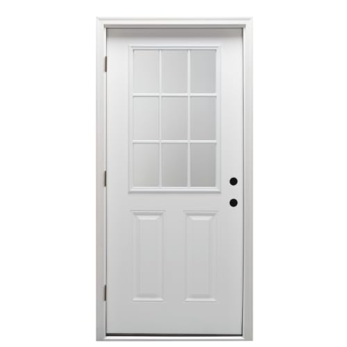 National Door Company ZZ364572R Fiberglass Smooth, Primed, Right-Hand Outswing, 9 Lite 2-Panel, 36' x 80'