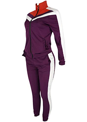 Womens Color Block Tracksuit 2 Piece Outfits, Casual Long Sleeve Full Zip Jacket and Pants Sport Set Sweatsuits (Purple, M)
