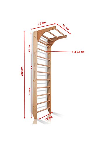 Wandmeubel Turnwand"Kombi-1-220" Klimrek Kinderen Fitness Klimwand Sportapparaat Hout - Certificaat - EU-OPSLAGPLAATS - Image 3