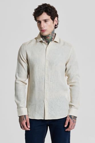 Image of SNITCH Men Casual Shirt | Slim Fit Full Sleeve Classic Collar Solid Pattern | 100% Linen, Breathable & Lightweight Fabric, Machine Washable