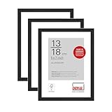 DEHA Design marco de fotos, 13 x 18 cm (juego de 3), Aluminio, Negro mate, Marco de fotospara colocaren formato vertical y apaisado, vidrio sintético irrompible, Boston