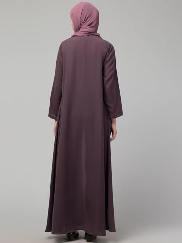 Image of Mallika Women Modest Wear Nida Matt Front Open Zipper Abaya Burkha for Everyday use (NHF1099 /148 Dusty Purple, 4XL)
