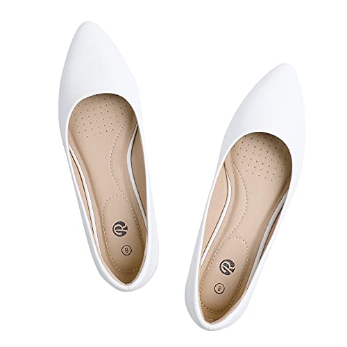 Rekayla Women's Flats Classic Pointed Toe Ballet Shoes PU White 08