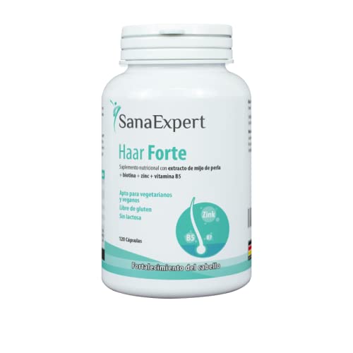 SanaExpertHaar Forte | Vitamins for Hair Growth and Health | with Biotin, Zinc, Pearlescent Millet and Selenium (120 Tablets), 100% Natural Vegan Ingredients, Made in Germany.