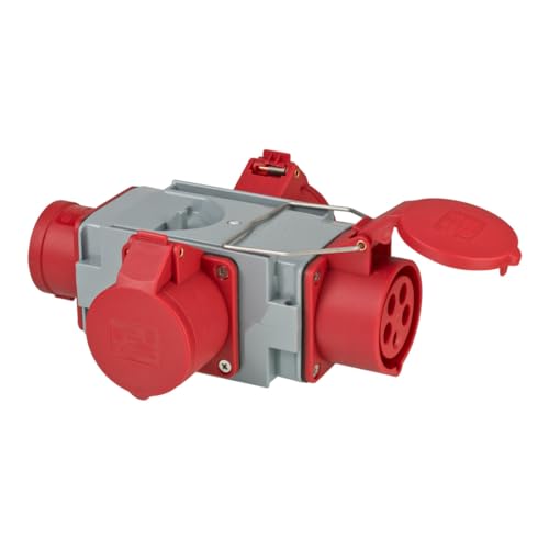 Brennenstuhl Adapter Stromverteiler IP44 (1x CEE Stecker 400V/16A & 3x CEE Steckdosen 400V/16A, für den ständigen Einsatz im Außenbereich, Baustellen und in landwirtschaftlichen Betrieben)
